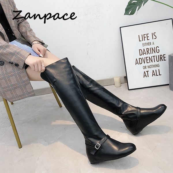 

boots patent leather platform winter 2021 over-the-knee fashion size 43 women shoes pu thigh high, Black