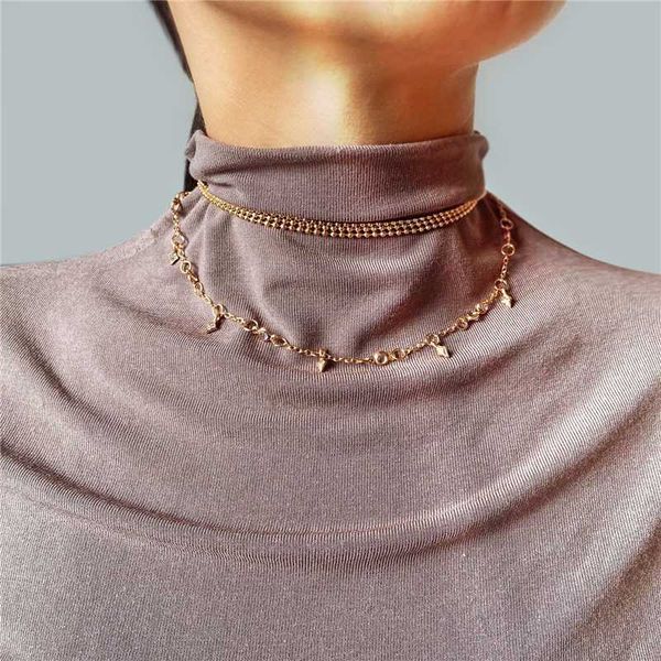 

luokey 2020 fashion simple crystal choker necklace for women vintage multilayer statement jewelry female collier femme wholesale, Silver