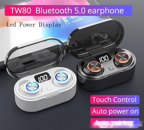 

tw80 wireless earphone bluetooth 5.0 headphone bass hifi steroe earbuds tws mini gaming headset with mic led display charging for smartpho