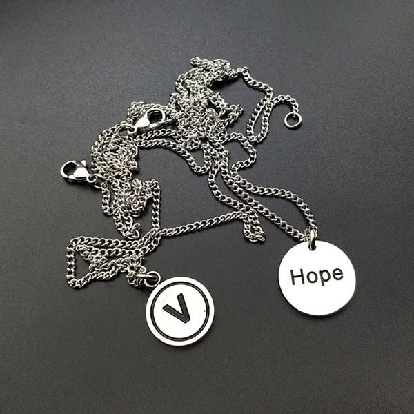 

pendant necklaces necklace men round hope nameplate stainless steel hip hop letter statement jewelry for neck wholesale, Silver