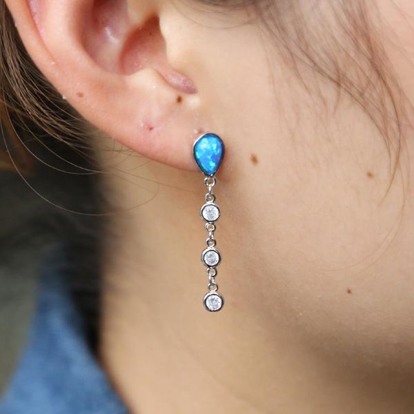 

fashion elegant simulated blue opal long drop earrings for women girl wedding pear tassel statement dangle earring jewelry, Silver