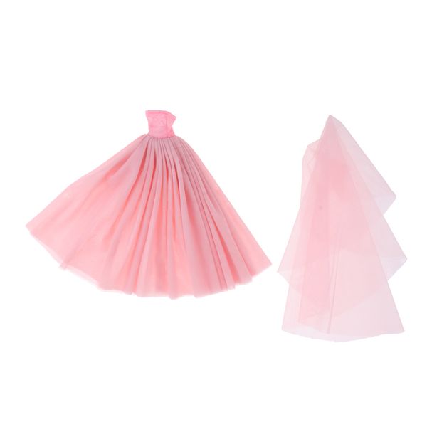 

fashion clothes tube dress wedding gown & veil for 1/6 doll accs pink