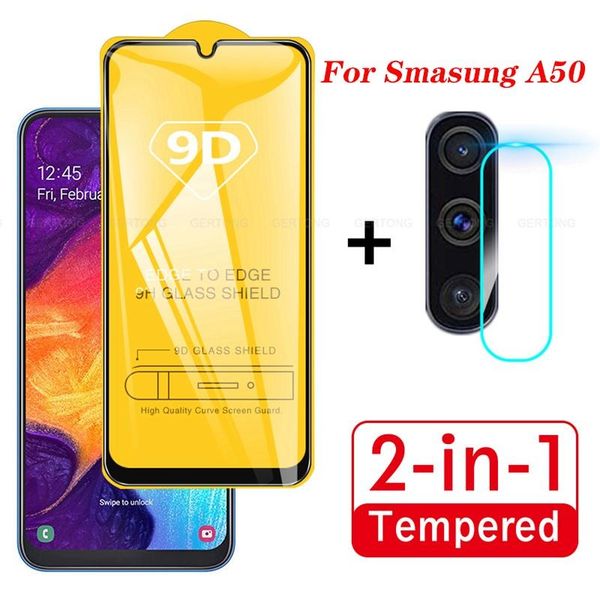 

2 in 1 on for samsung galaxy a50 2019 camera lens film & 9d screen protector protective tempered glass for galaxy