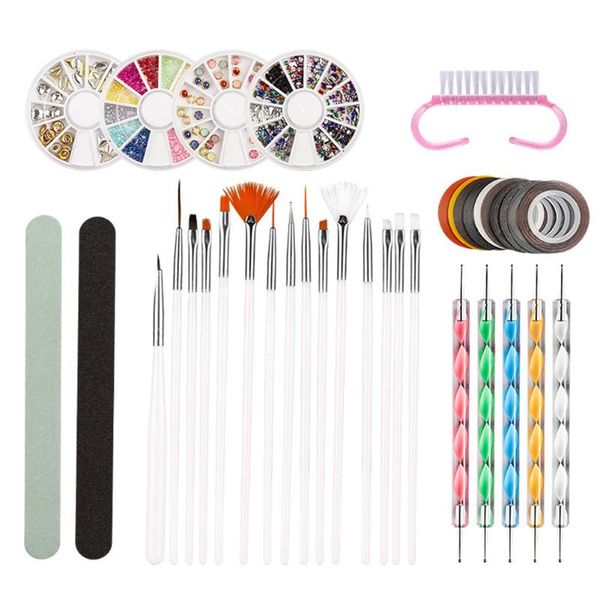 

rhinestone nail art kit easy apply fashion line drawing diy manicure home salon different size professional dotting pen portable