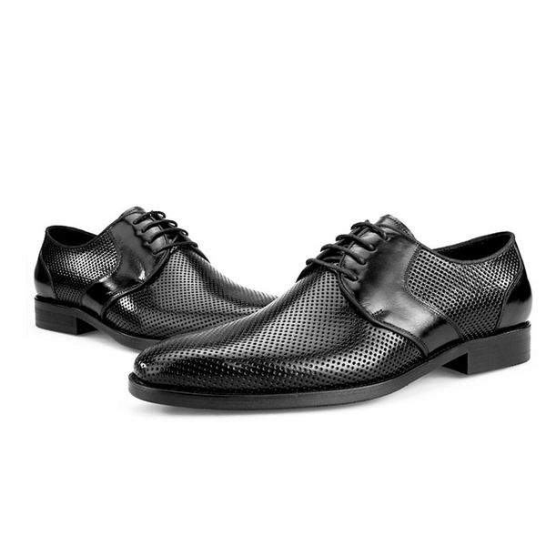 

breathable genuine leather mens dress shoes oxford shoes for men formal wedding business sapato social d14, Black