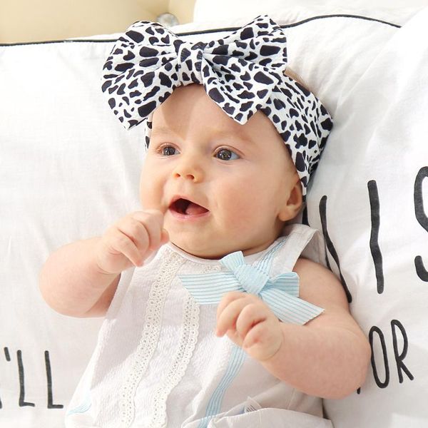 

1pcs printed cartoon flower leopard bow knot baby hair band elastic newborn toddler kids headwraps hair accessories p props, Slivery;white