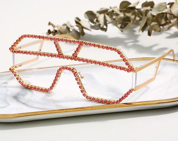 

men women sunglasses 2020 new fashion square diamond sunglasses luxury metal frame rhinestone glasses uv400 goggles 1641, White;black