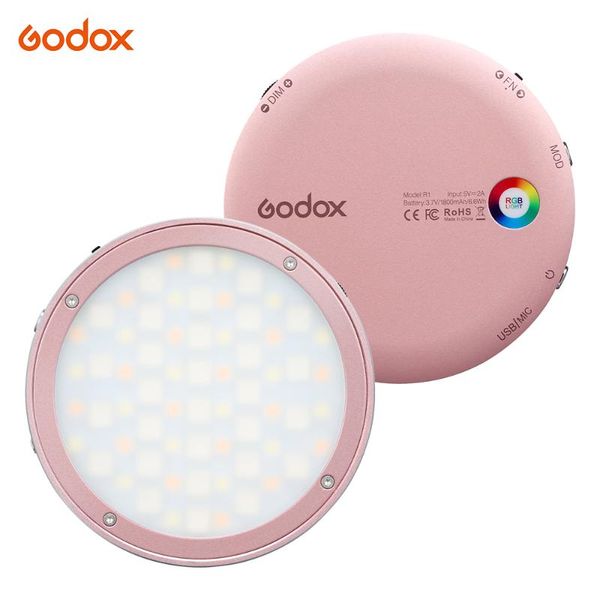 

godox r1 round rgb mini creative light led video light fill 2500k-8500k cri 98 video recording live streaming pgraphy