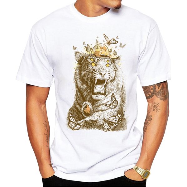 

2018 men's fashion goldfish vs butterflies t-shirt short sleeve round neck hipster tiger printed t shirts