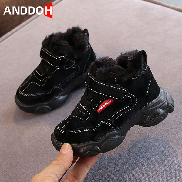 

size 21-30 baby non-slip toddler shoes boys sneakers with keep warm children hook loop wear-resistant shoes baby casual sneakers, Black