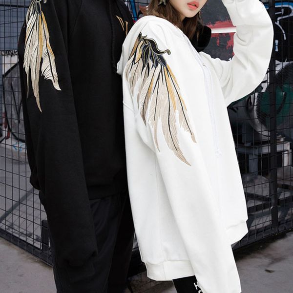 

couple gradient color sweatshirt hip-hop loose hooded sweatshirt casual pullover hoodie for men women asd88, Black;red