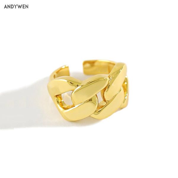 

cluster rings andywen 925 sterling silver geometric irregular twist adjustable 2021 rock punk fashion jewelry for women european, Golden;silver