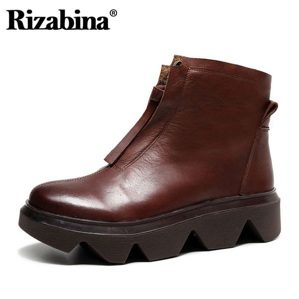 

boots rizabina real leather women ankle front zipper trifle shoes winter warm fashion party footwear size 35-40, Black