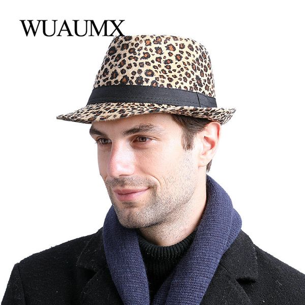 

wide brim hats wuaumx spring autumn fedoras hat for male female men's bowler gentleman leopard print jazz caps women, Blue;gray