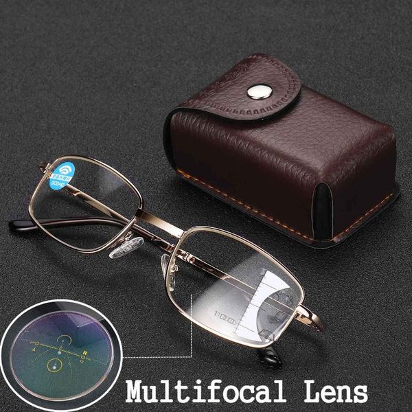 

sunglasses progressive multi focal anti-blue reading glasses metal half frame gold for man woman with case, White;black