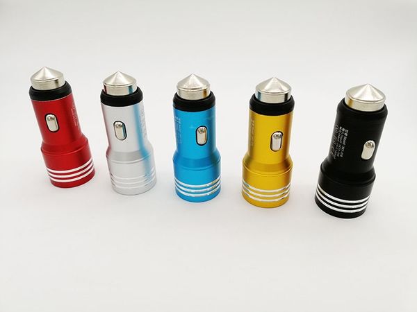 

metal dual usb port car charger 5v 2.1a aluminium 2-port car chargers via dhl 500