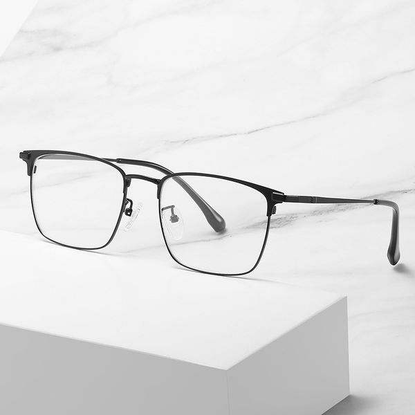 

full rim eyeglasses men business style metal frame glasses anti blue ray nearsighted spectacles with spring hinges new arrival, Black
