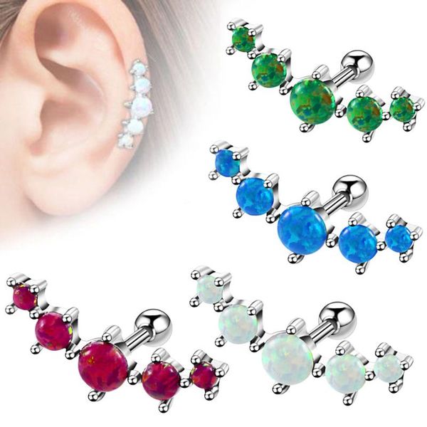 

1pc opal ear cartilage piercings steel barbell with opal stone ear helix tragus earring 16g girls piercing jewelry, Golden;silver