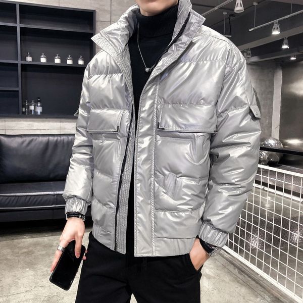 

men's down & parkas the glossy coat winter coats men brief paragraph thickening 2021 han edition logo ins leisure, Black