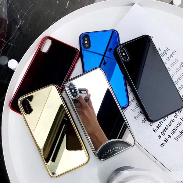 

plating glossy makeup mirror back cover full protective soft bumper gel phone case anti-drop for iphone 11 pro max x xs xr 6 6s 7 8 plus