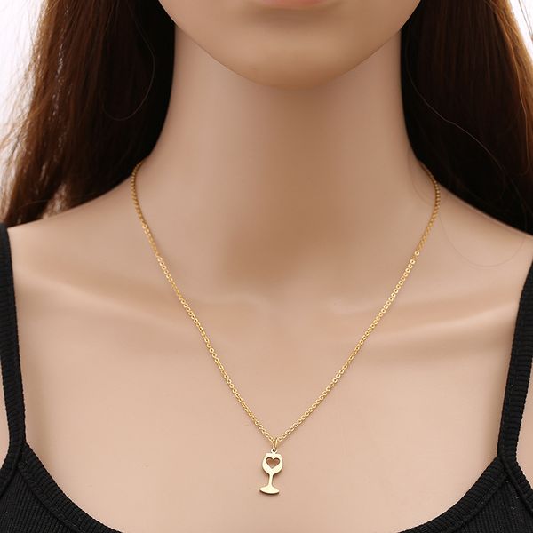 

pendant necklaces fashion wine glass necklace accessories short section ladies titanium steel clavicle chain, Silver