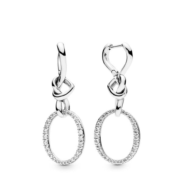 

925 Sterling Silver Knotted Hearts Drop Earrings Fits European Pandora Style Jewelry Fashion Earrings