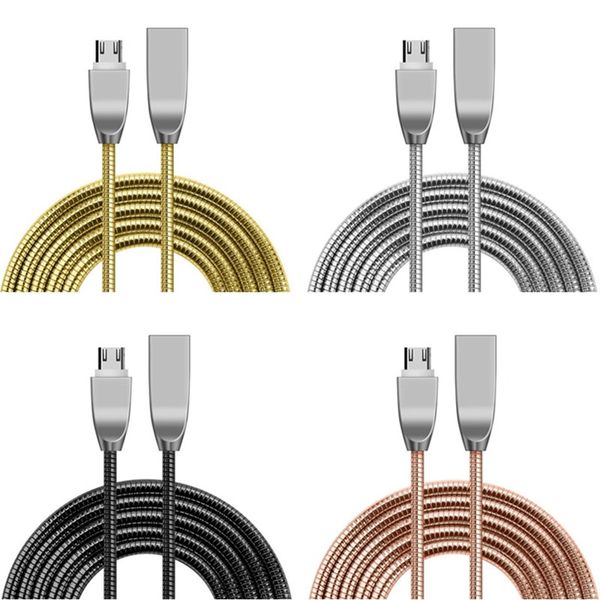 

2a zinc alloy stainless steel quick charger spring metal micro type c usb data charger cable for samsung s6 s7 s8 htc