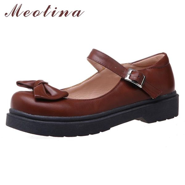 

meotina spring flats women shoes sweet bow flat mary janes shoes buckle round toe casual female black red plus size 33-43