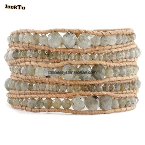 

natural labradorite beads leather wrap bracelet for woman, Golden;silver