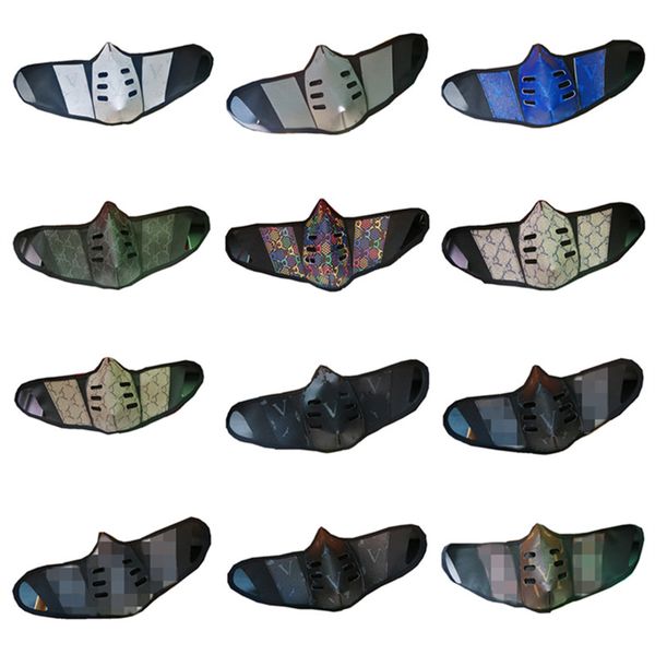 

16 style pu leather face mask dustproof breathable face masks fashion men women washable mouth cover outdoor sports protective trend mask, Blue