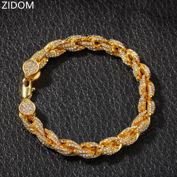 

men hip hop iced out bling bracelet pave setting cubic zirconia twist chain with lobster bracelets male hiphop jewelry gifts, Black