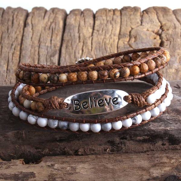 

tennis rh fashion boho bracelet armbander believe metal charm natural stones 3 strands woven wrap bracelets drop, Golden;silver