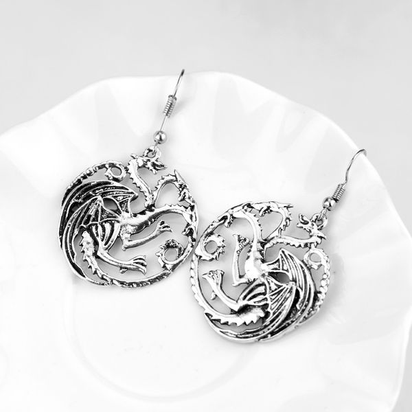 

старк targaryen dragon волчья голова серьги песня и противопожарная мотаться серьги девушки lady подарка ювелирных изделий, Silver