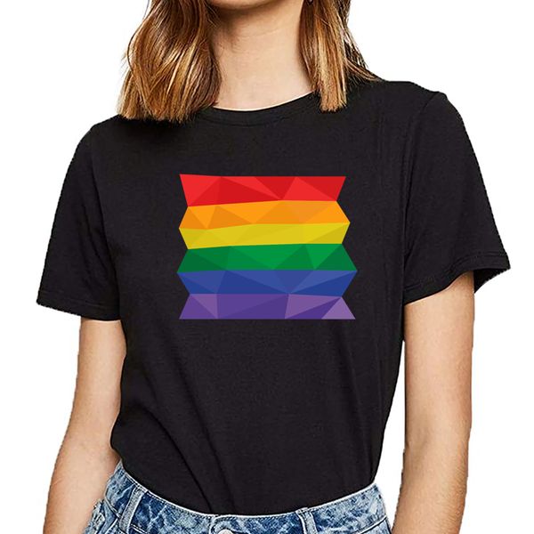 

t shirt women gay lesbian lgbt pride rainbow flag polygon comic inscriptions cotton female tshirt