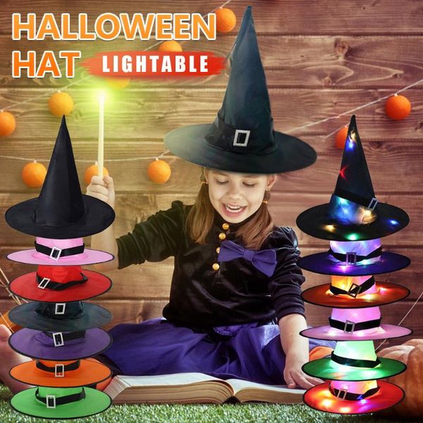 

wide brim hats kids glowing witch wizard hat party caps cosplay halloween masquerade decoration for children #yj, Blue;gray