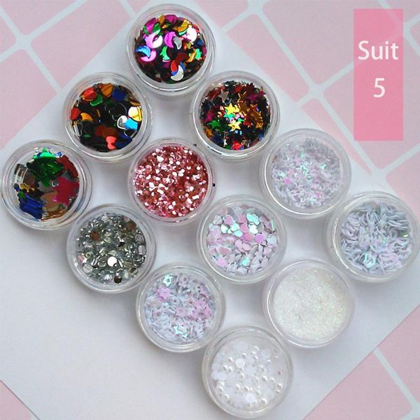 

nail glitter 12pcs/set flakes art mixed eyes makeup sequins diy nails paillette decoration polishing heart star dot spangles, Silver;gold