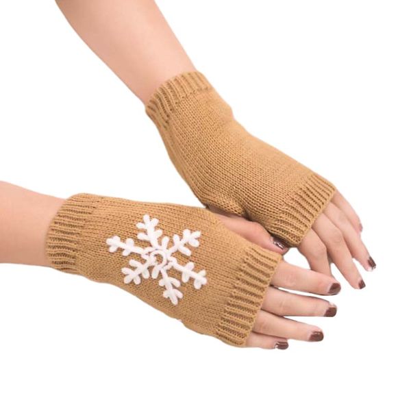 

christmas new knit gloves women girls half finger snowflake pattern glove, Blue;gray