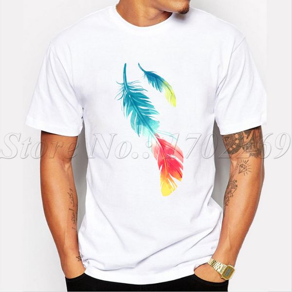 

2019 men's fashion feather printed t-shirt summer cool fashion colorful tees