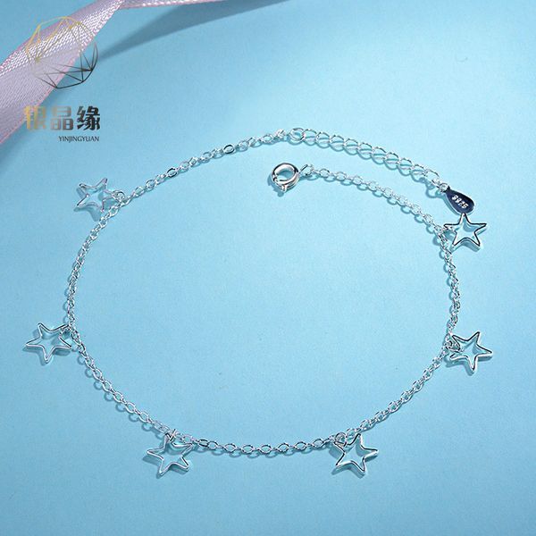 

mori hollow-out five-pointed star women's personalized simple all-match anklet jewelry, Red;blue