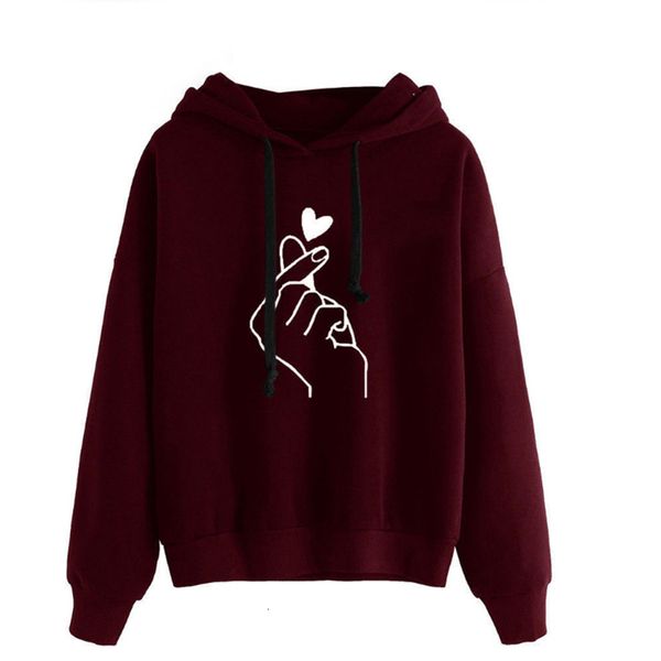 

harajuku hooded women's sweatshirt love heart finger pattern long sleeve hoodies women female loose tracksuit plus size 5xl, Black