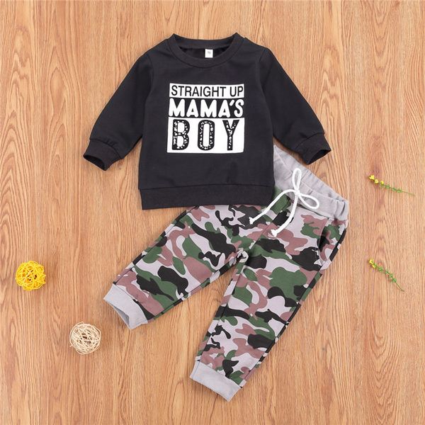 

toddler newborn infant baby boy camouflage clothes set letter pattern long sleeve pullover sweatshirt pants autumn outfits, White
