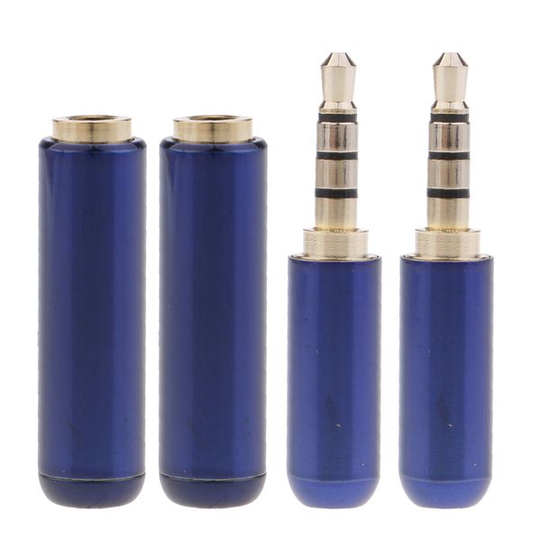 

2x 3.5mm 1/8'' trrs 4 pole male and female plug a/v solder connector blue