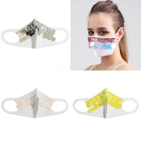 

sequin mask fashion bling bling protective face masks washableanti dust mask glitter bling party masquerade masks#686, Black