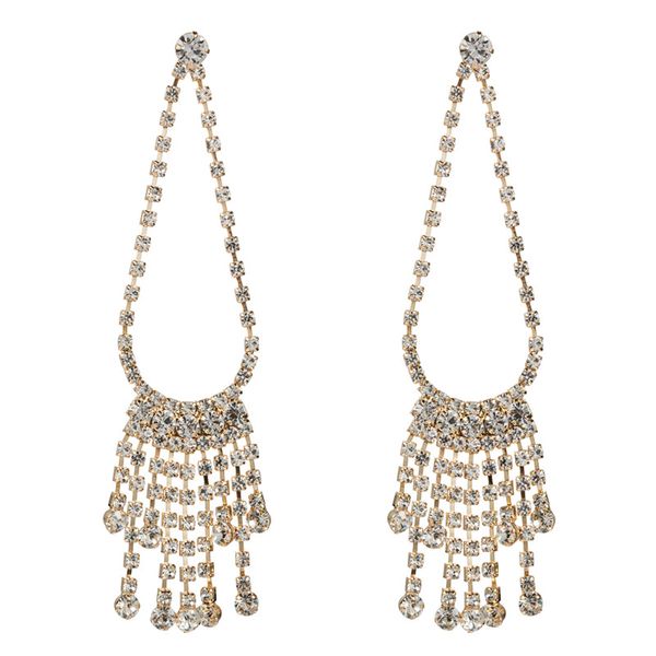 

pauli manfi luxury shining rhinestone tassel earring women water drop dangle earrings fashion personality earrings party jewelry, Silver