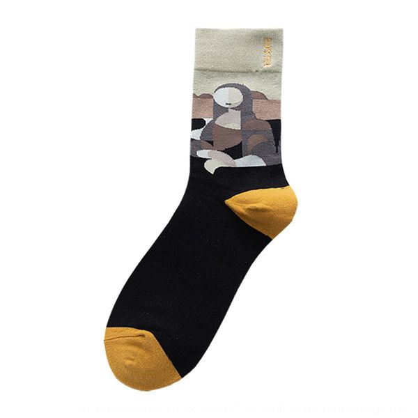 

autumn and oil painting winter new artistic abstract oil painting series notre dame picture shouting men's cotton mid-leg socks cyya7, Black