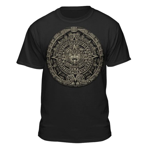 

100% cotton short sleeve summer t shirt aztec calendar sun stone mexican art carving maya mayans t shirt
