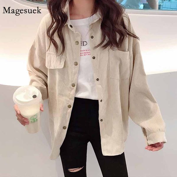 

women's blouses & shirts corduroy fashion single breasted woman jacket turn down collar long sleeve pocket korean style blusa blouse so, White