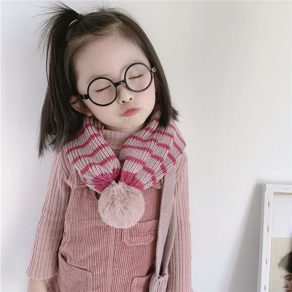 

children's new hats and scarves dual-use mengbao knitted bibs student woolen hats wool ball warm scarf, Blue;gray