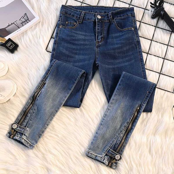 

jeans for women mom jeans high waist woman elastic plus size stretch female washed denim skinny pencil pants, Blue