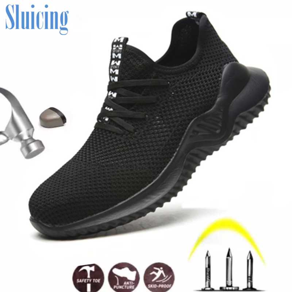 

men tamper-proof puncture-proof steel toe cap work shoes safety shoes black wear-resistant breathable male work safety boots